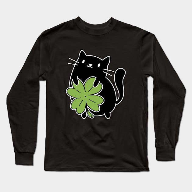 Lucky Black Cat Long Sleeve T-Shirt by Bruno Pires